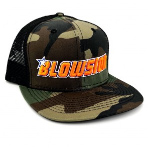 Blowsion Snapback Trucker Hat - Camo/Black (Orange Logo)